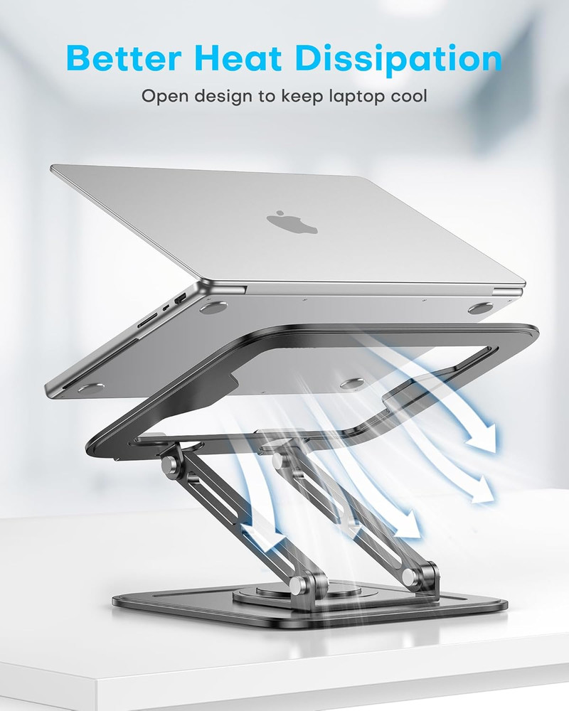Adjustable Laptop Stand, Computer Stand with 360 Rotating Base, Ergonomic Laptop