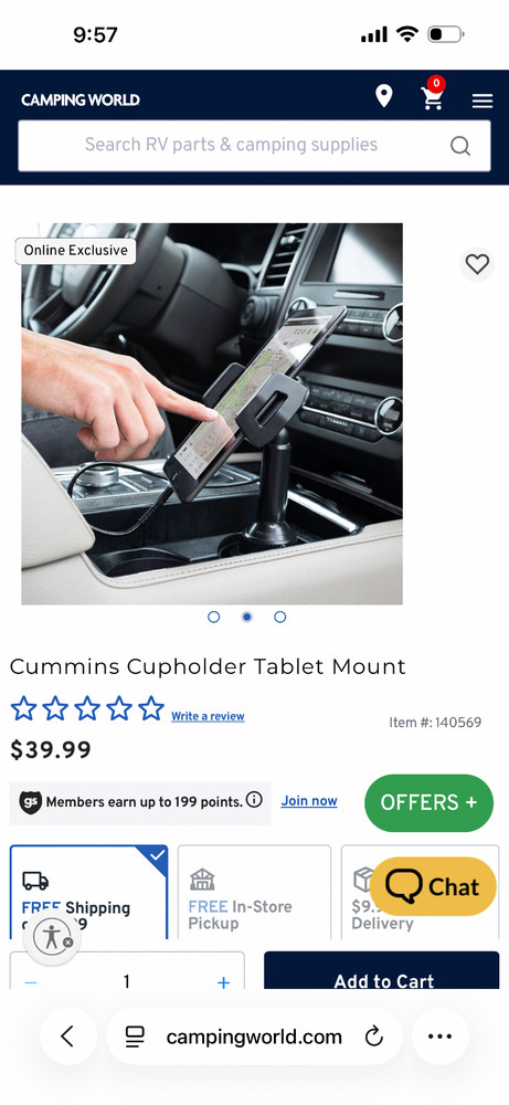 Cummins Cup Holder Tablet Mount CMNCHTBLT - Tablet Dock