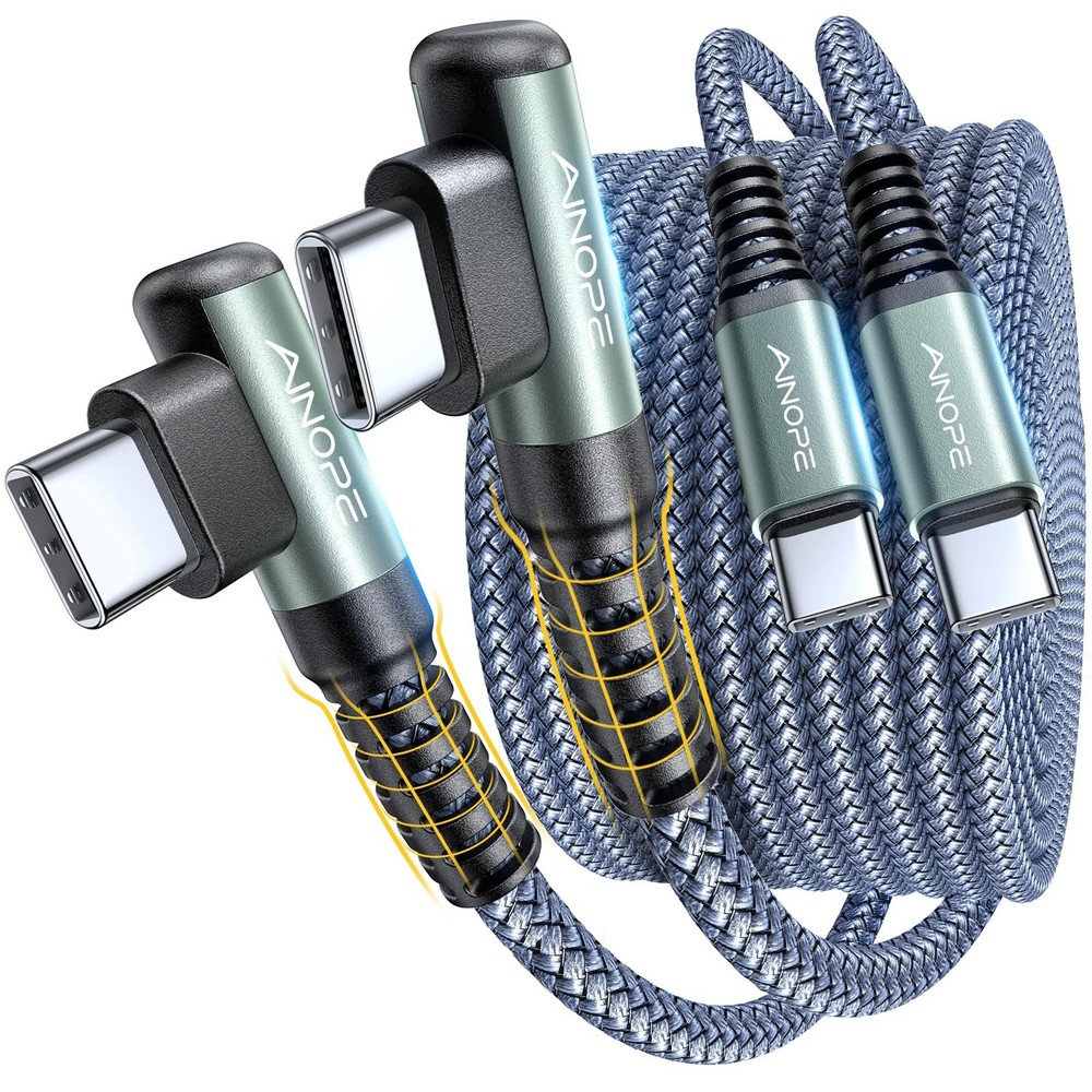 AINOPE USB C Cable to USB C 60W 2Pack 6.6ft Nylon Braided Type C Charger Fast