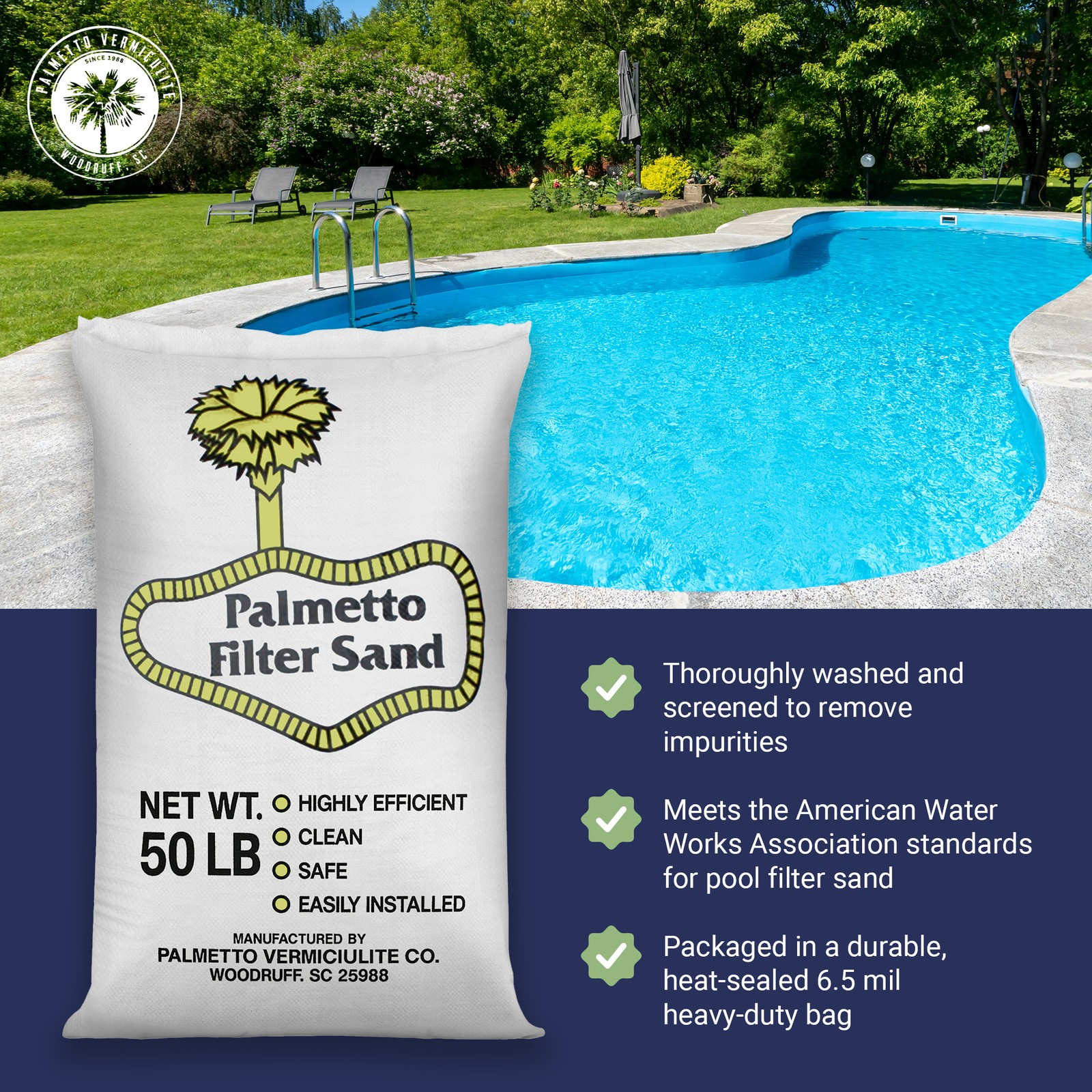 Palmetto Filter Sand for Residential and Commercial Pool Sand Filters, 50 Pound