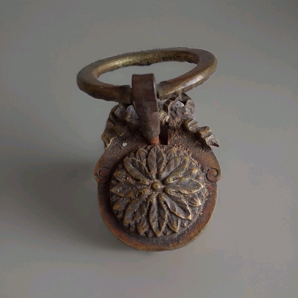 4 RARE Antique Ring Pulls Solid Brass Or Bronze. Garland Bow Wreath.