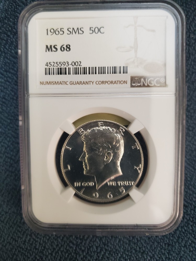 1965 KENNEDY HALF DOLLAR NGC MS68 SMS SPOTLESS EXAMPLE .  Only 12 graded higher!