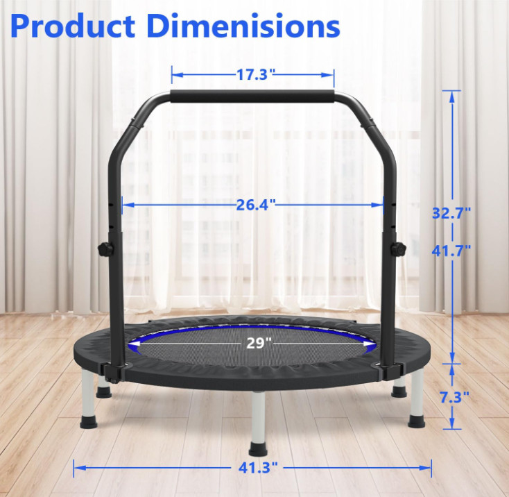 Mini trampolín fitness 40–48″ con barra ajustable para adultos y niños, Nuevo