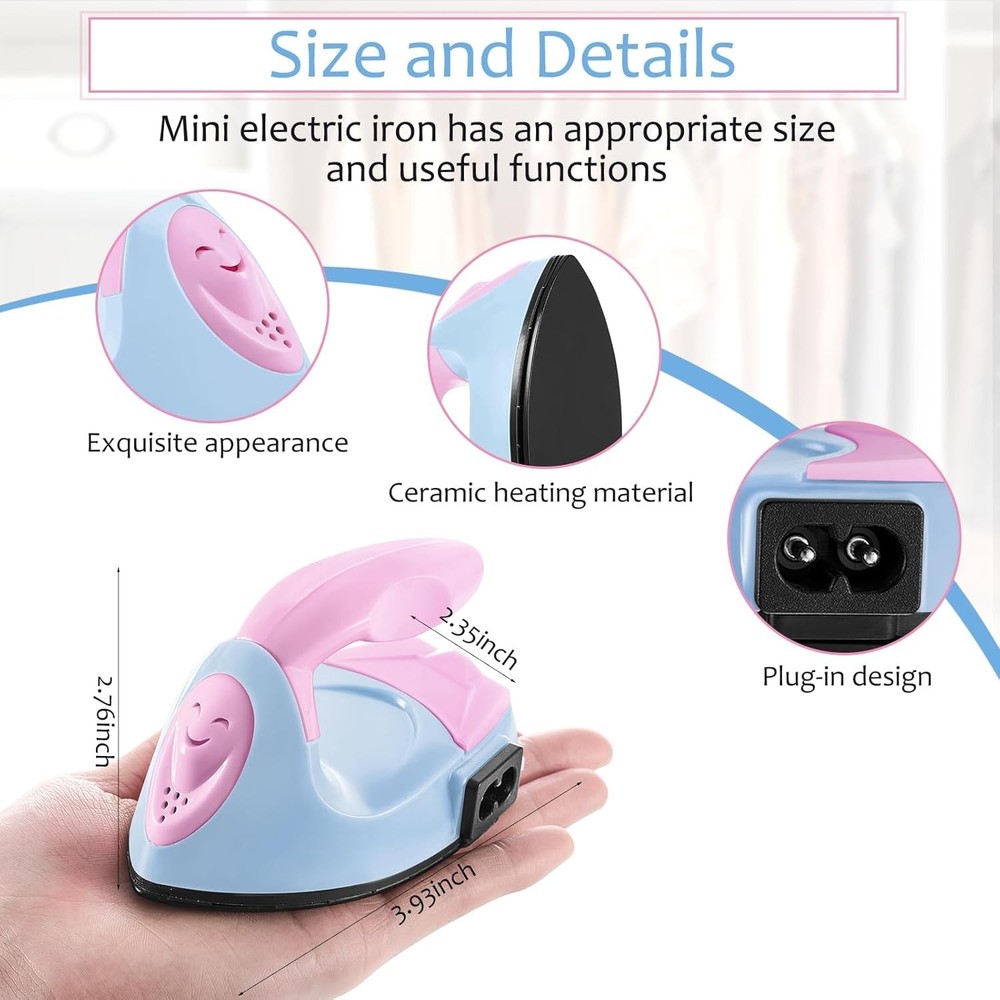 Compact Mini Heat Press Iron - Tiny Flatiron for Craft Projects in Pink/Blue