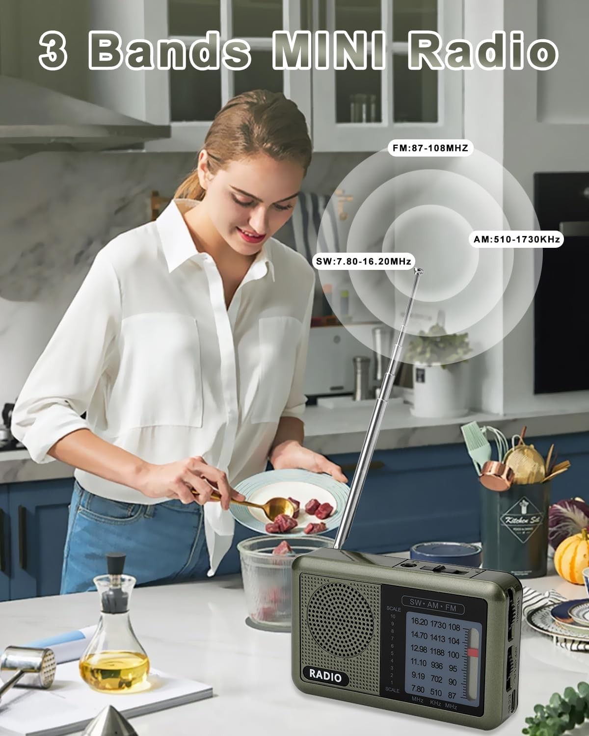 3 Band Mini Pocket Radio with Rechargeable Battery, Portable FM AM Shortwave R..