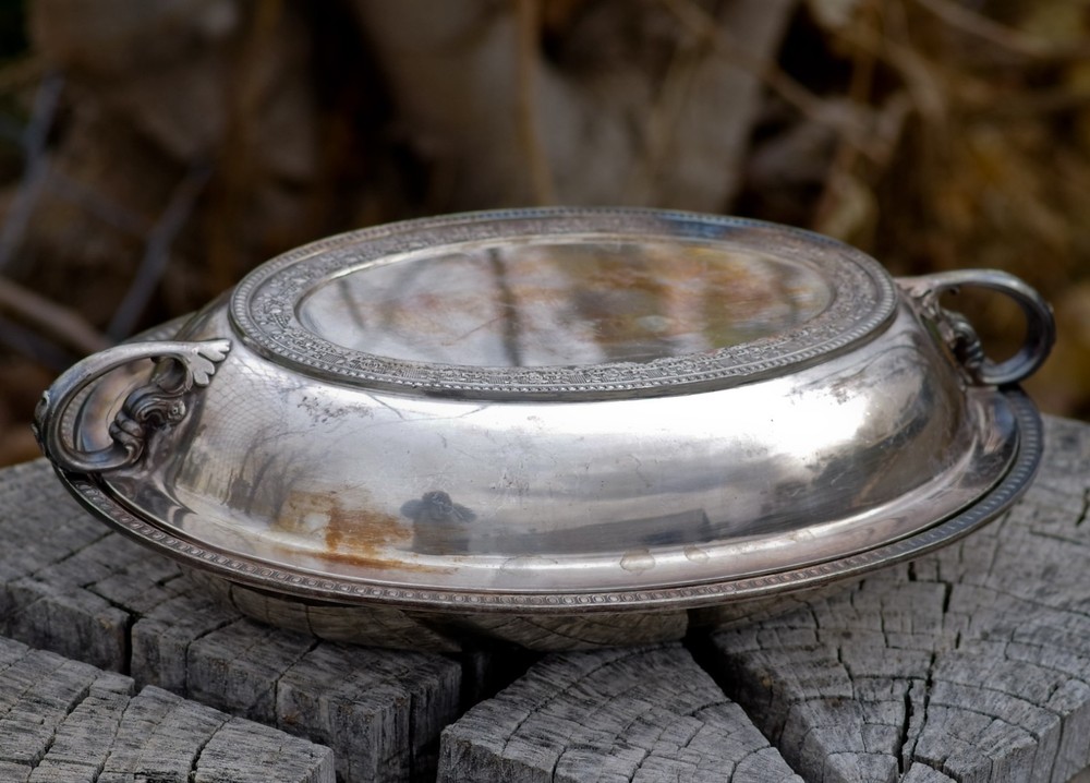 ANTIQUE Silver Plate Oval Serving Dish Derby Silver Co. Made in USA c.1890's