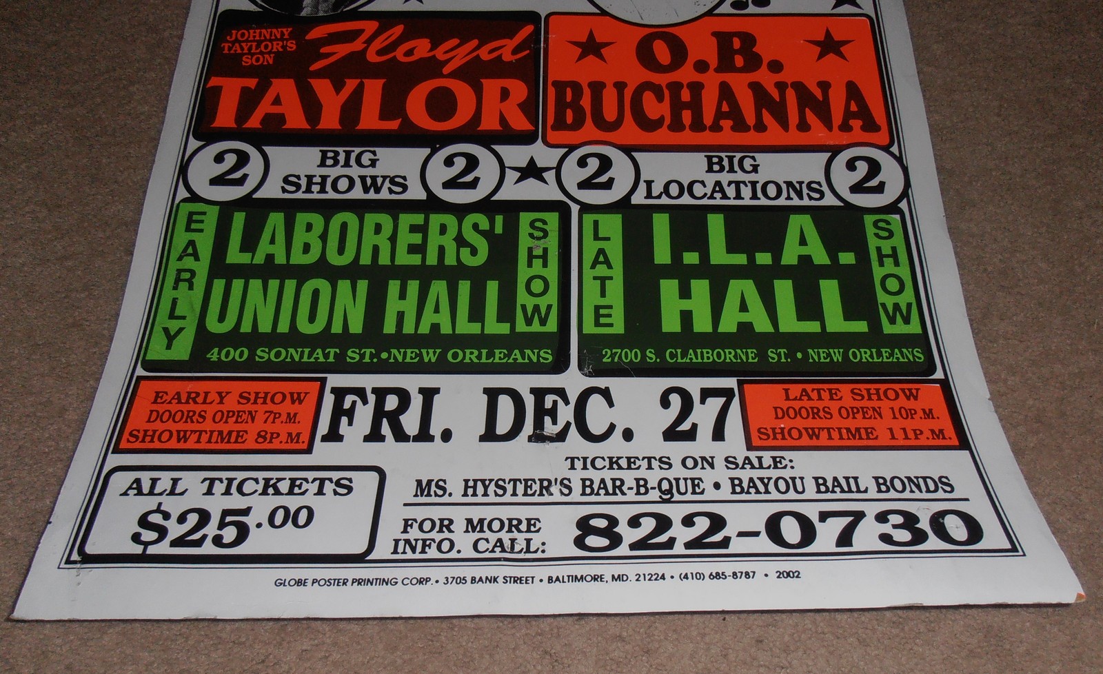 POSTER JEFF FLOYD O.B. BUCHANNA VINTAGE NEW ORLEANS LA. MUSIC