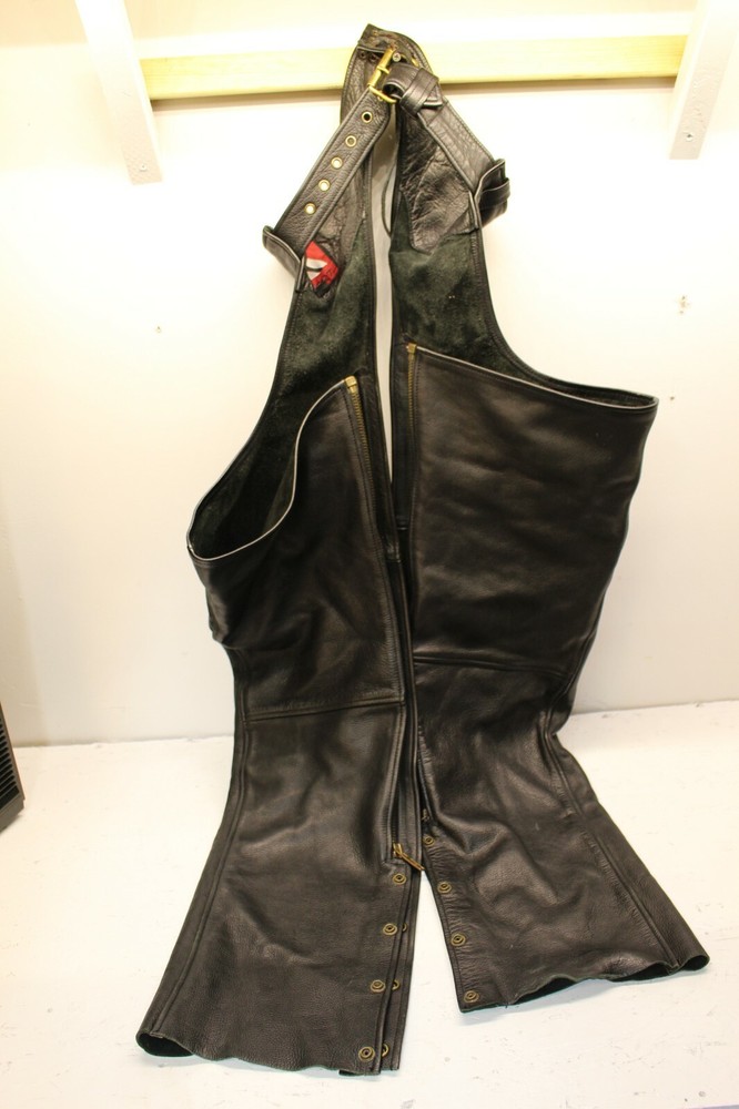 Xpert Leather Motorcycle Chaps Zip Sides, BUTTON BOTTOM -- MEDIUM