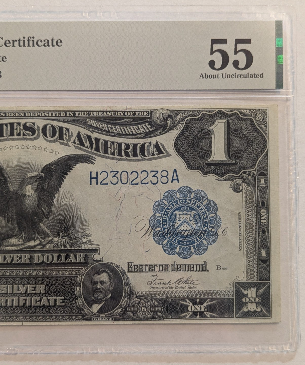 1899 $1 🦅 BLACK EAGLE SILVER CERTIFICATE 🦅 PMG 55 AU ~ About UNC🦅 Fr 235