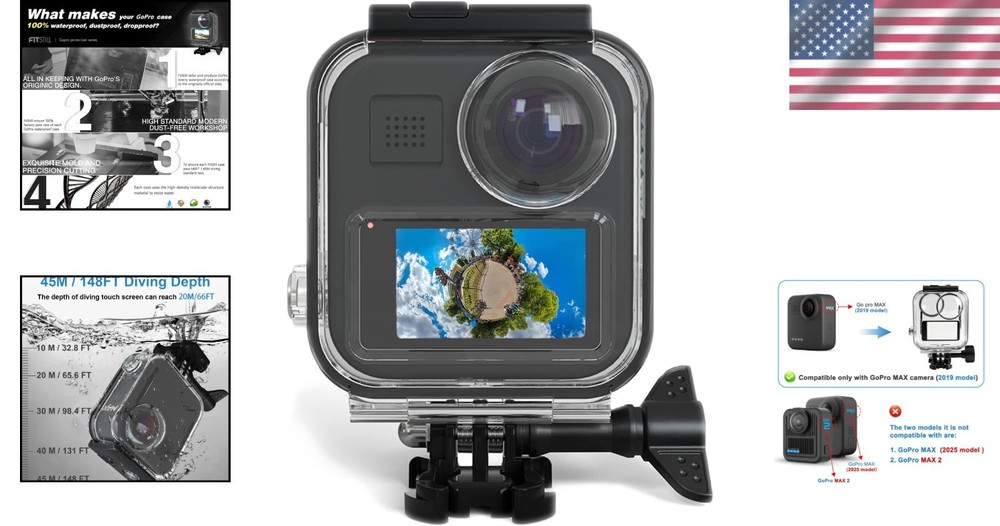 GoPro MAX 360 Waterproof Case - 147FT Depth, Touchscreen Design & Accessories