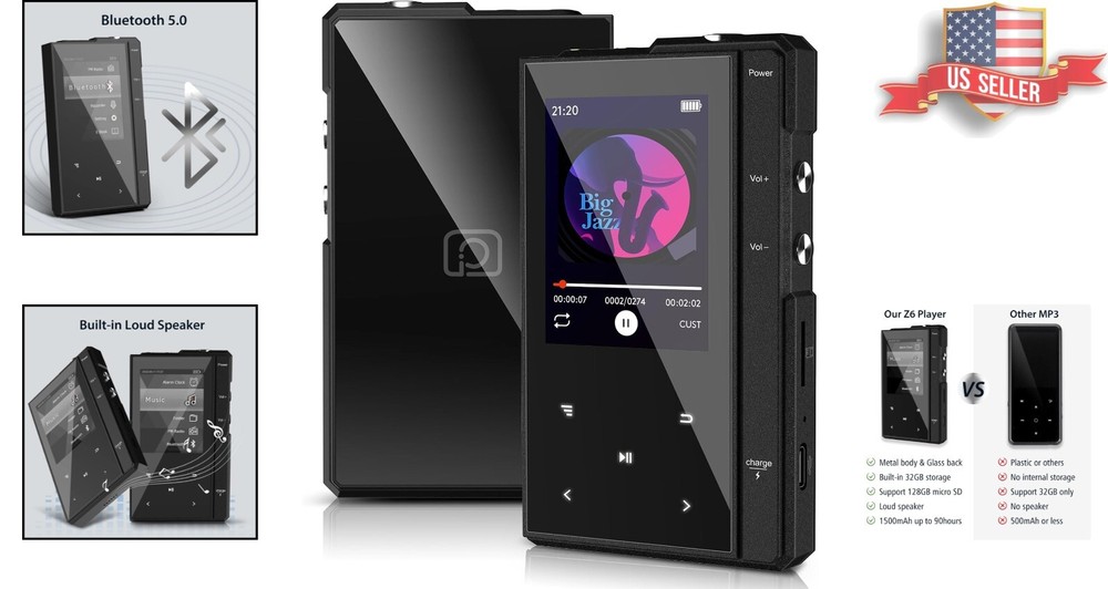 Stylish 32GB MP3 Player with Bluetooth & Touchscreen - Music & E-Book Reader