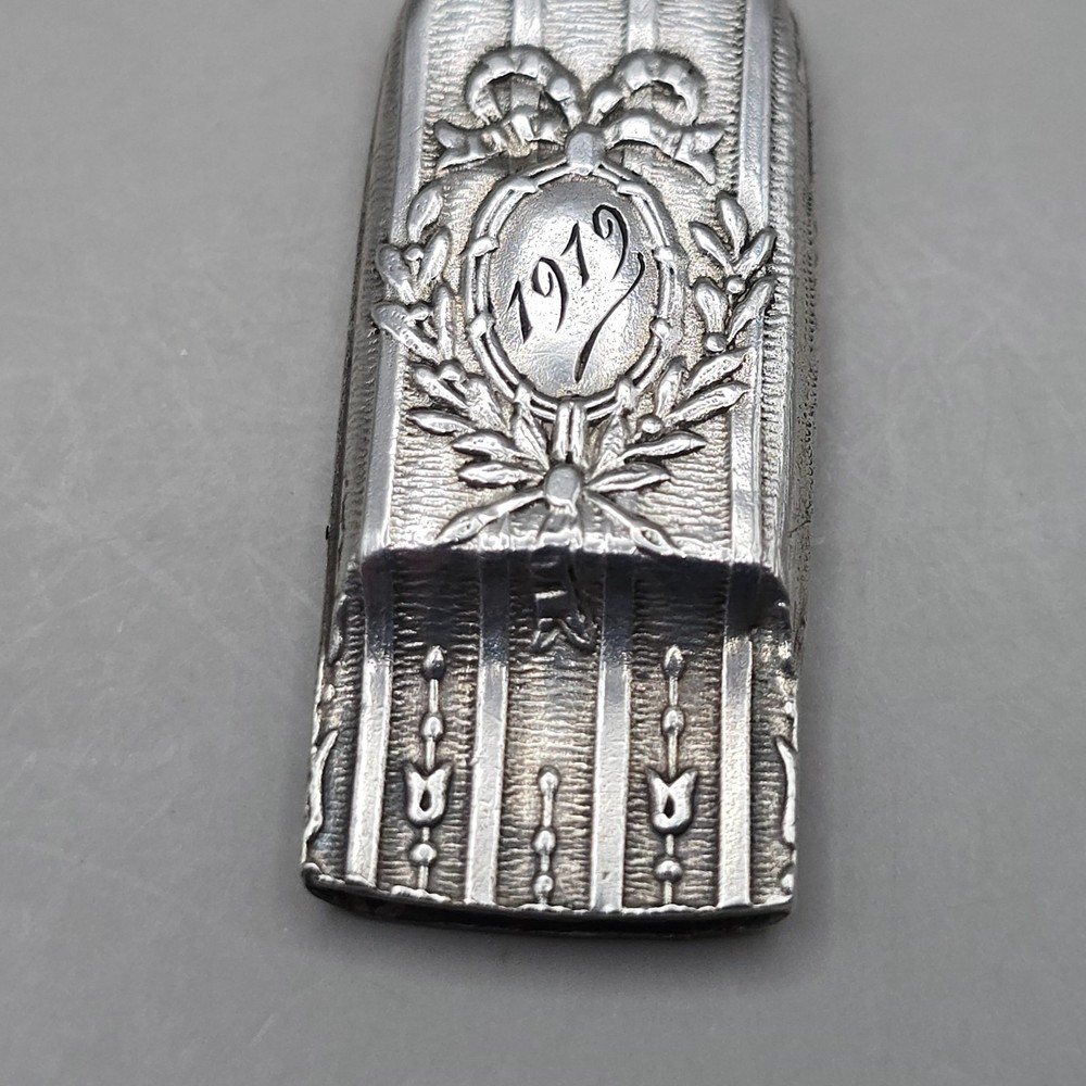 Antique Solid Silver Repousse Whistle Pendant Monogram Floral Design