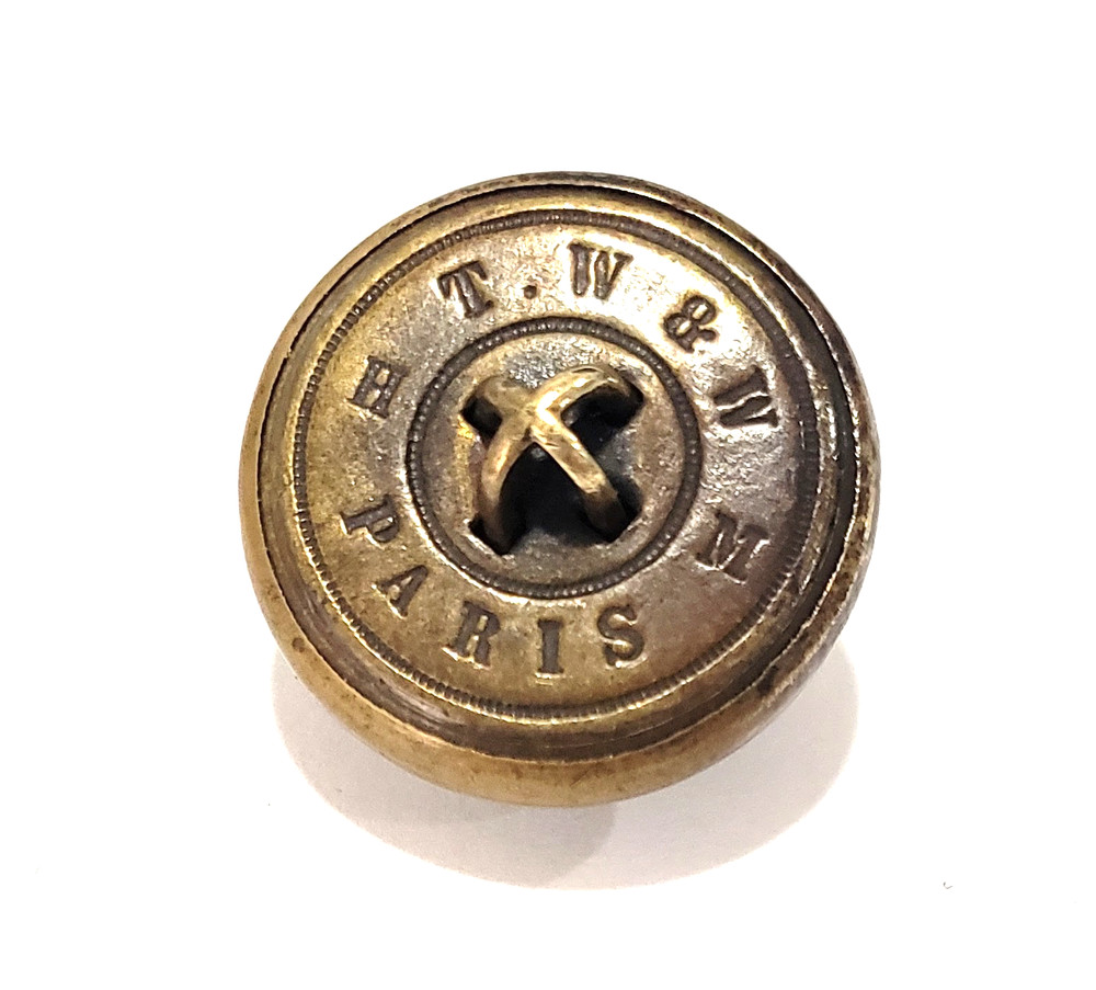 Antique Paris Back Button ~ Ferocious Mastiff ~ Back Marks, Birdcage Shank