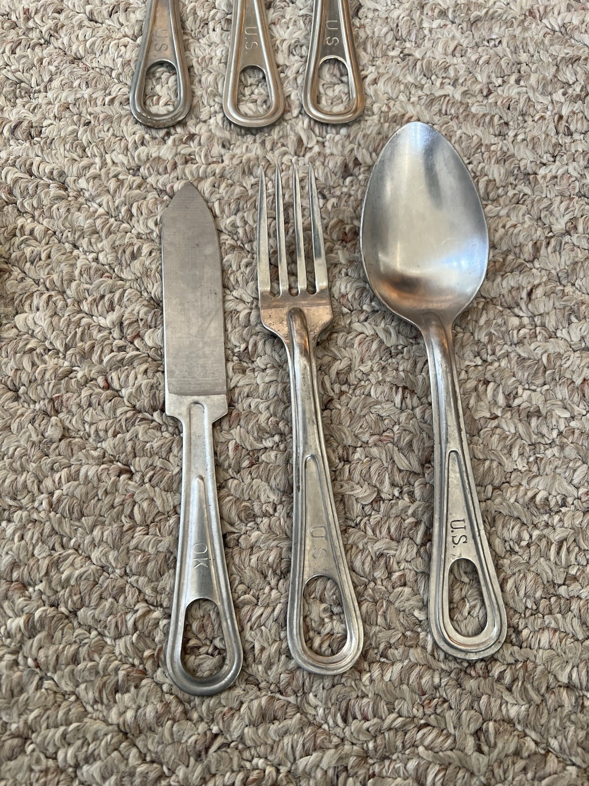Set Of 4 Vintage U.S. Military Mess Kit Utensil Sets - Knife, Fork, Spoon