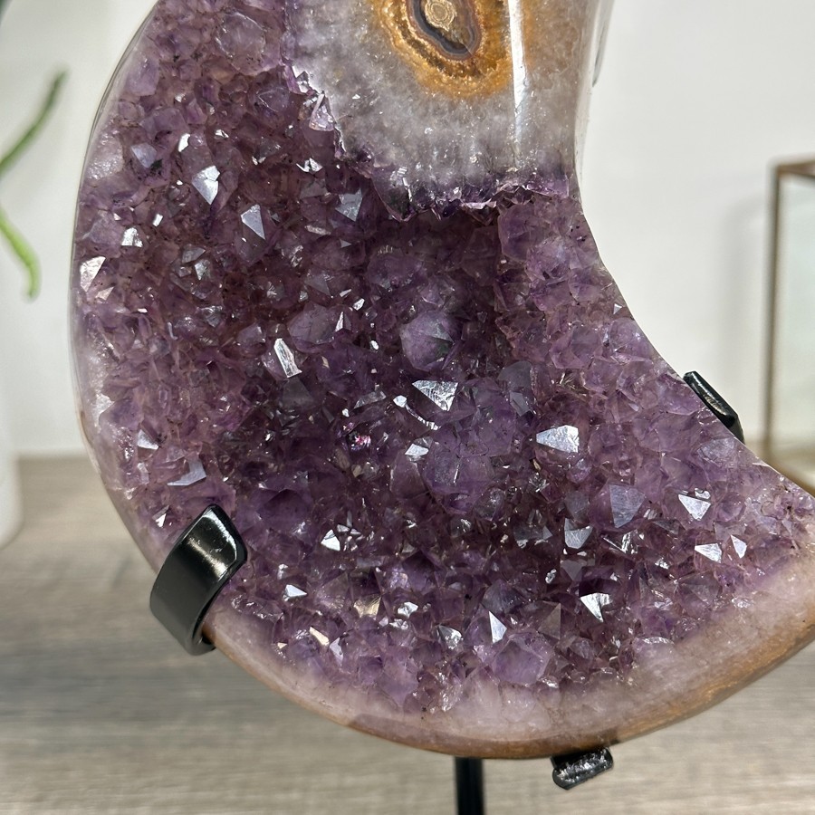 Amethyst Moon Shape Crystal Cluster on Stand. MWS2580
