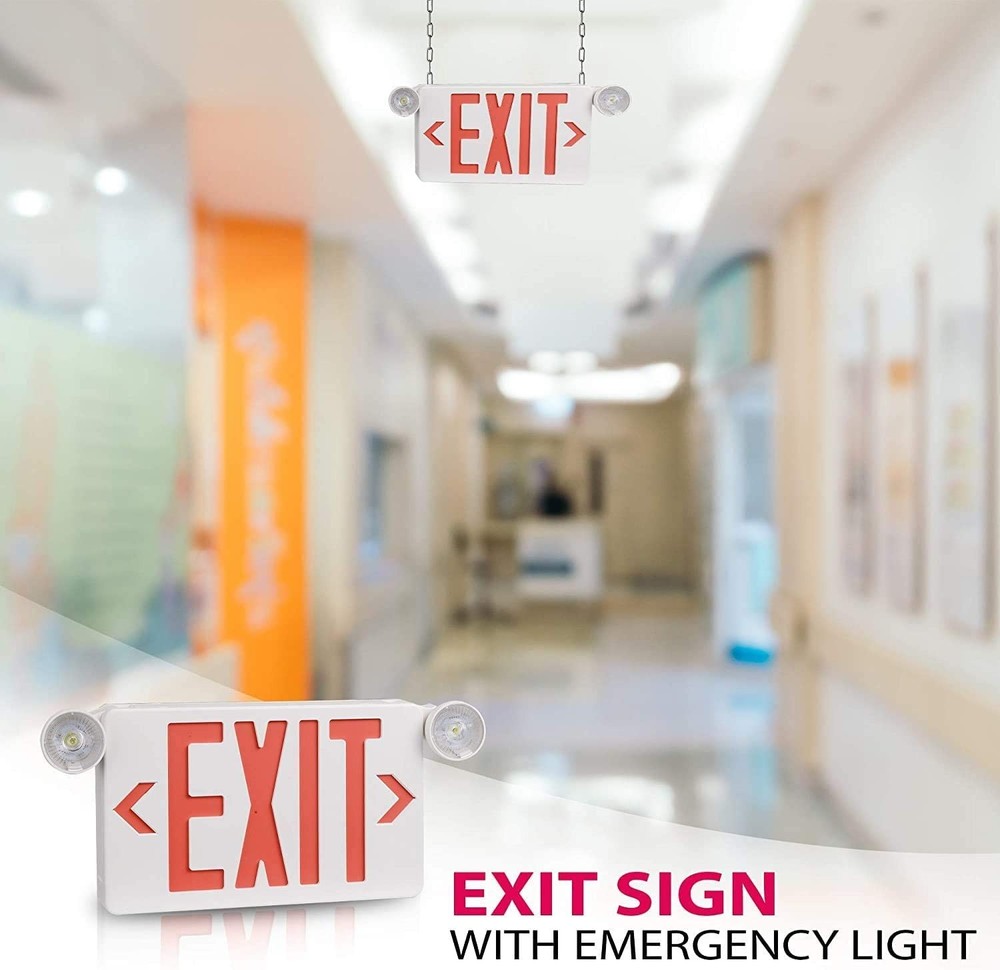 2 Pack Red LED Exit Sign with Emergency Lights, Two Adjustable Head Emergency...