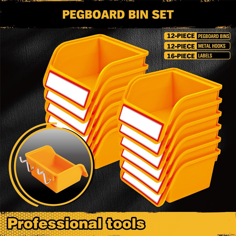 12 Pack Pegboard Bins Kit Storage Tool Workbench Bins Hardware Organizer