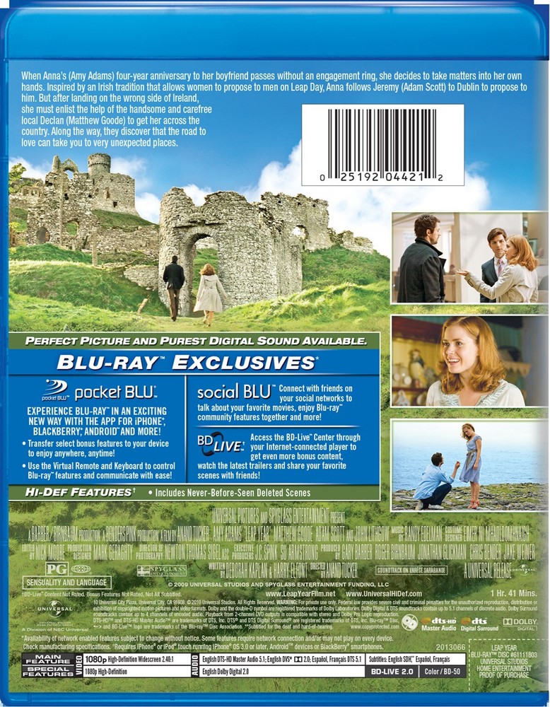 Leap Year Blu-ray Amy Adams NEW