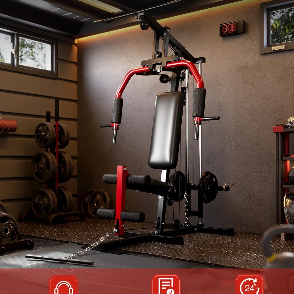Multifunctional Home Gym with 400 LB Weight Stack & Dual-Function Arm Press