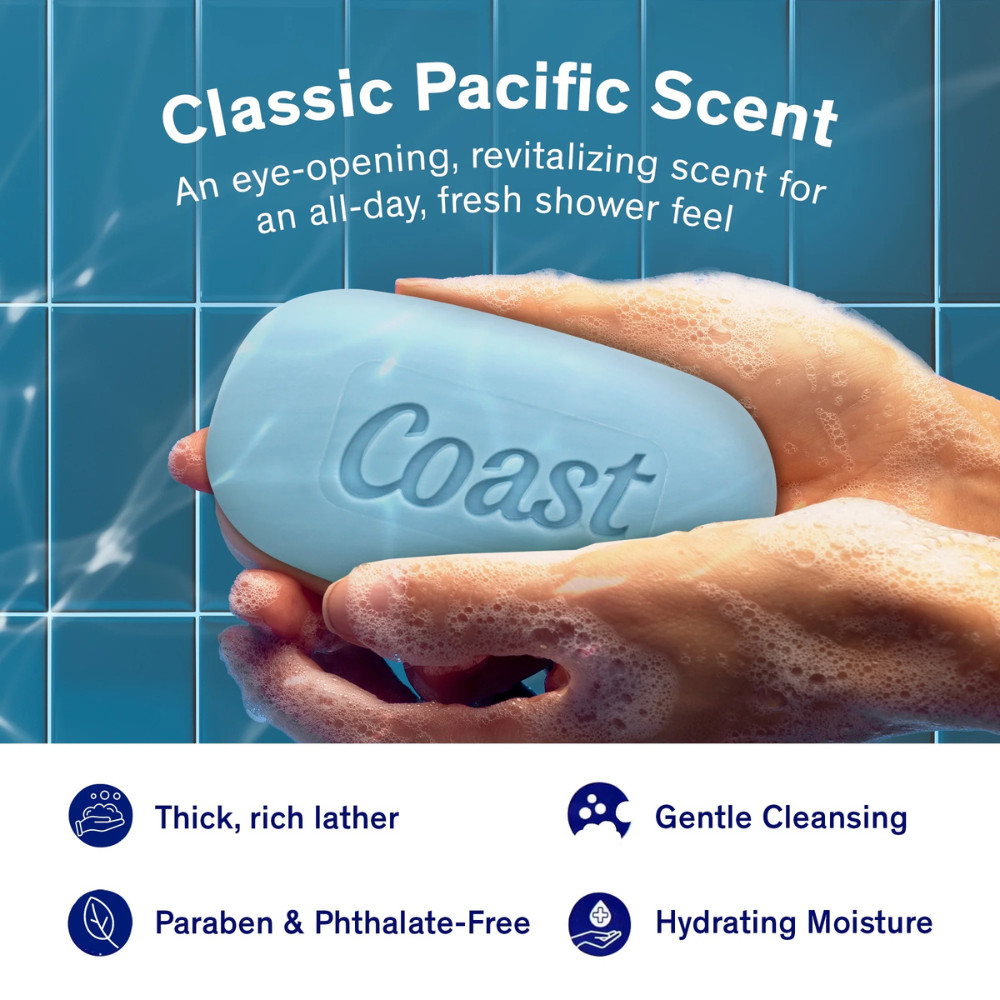 16 Bars Coast Refreshing Deodorant Bar Soap Classic Scent All Skin Types, 3.2 oz