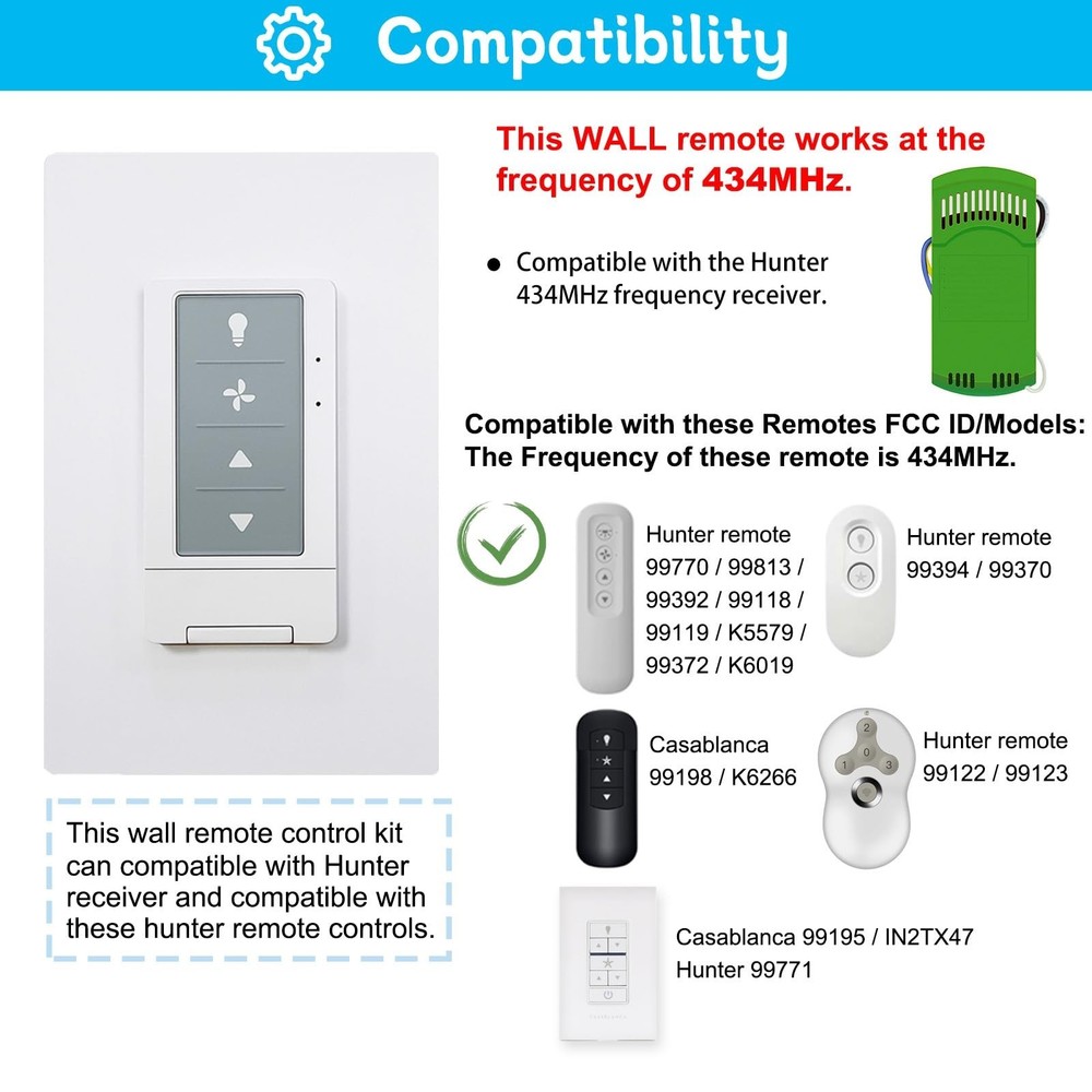 Universal Ceiling Fan Remote Control Kit w/ Light Dimmer & 3 Speeds For Hunter H