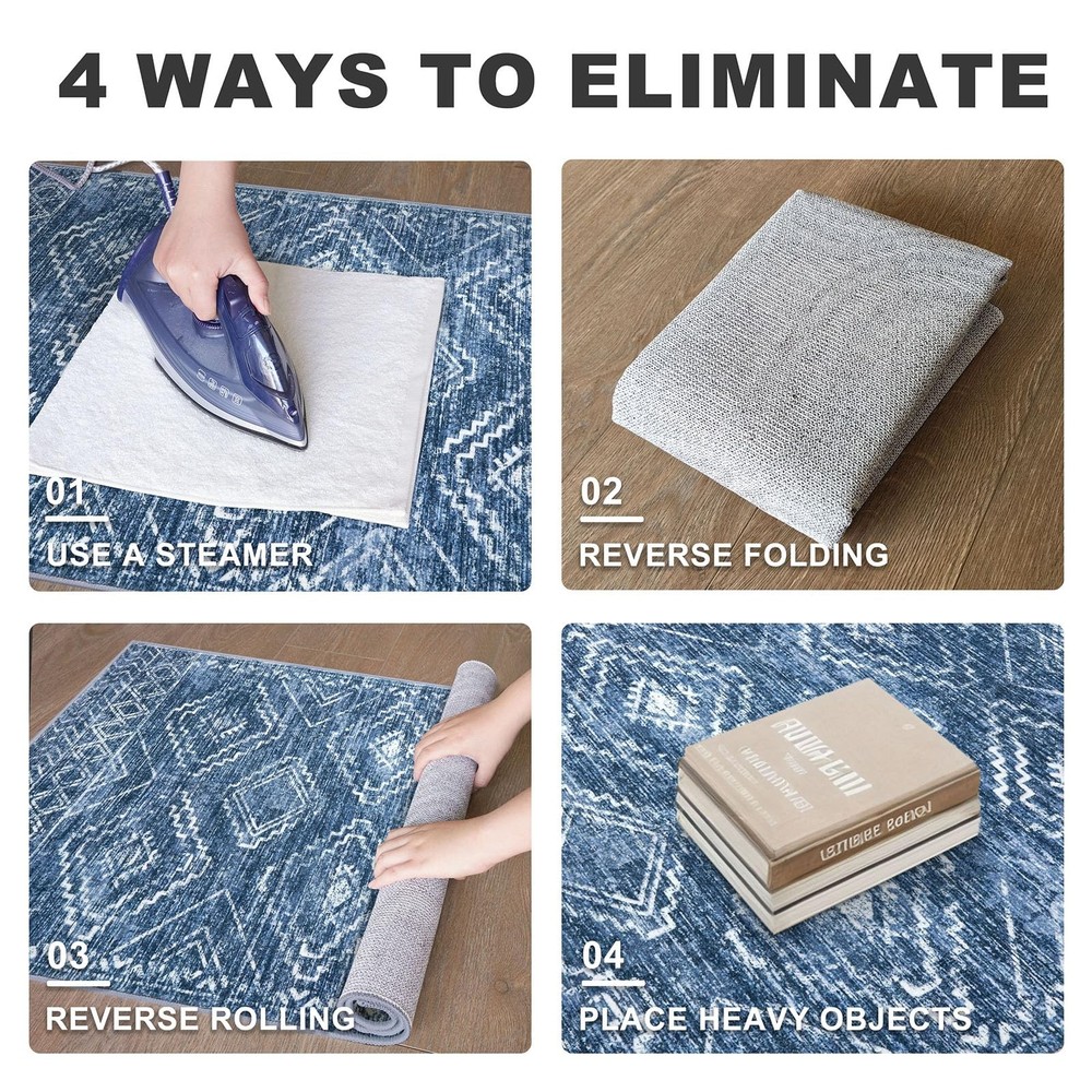 KILOCOCO Boho Entryway Rug 3x5 Area 3' x 5' (Rectangular), Stonewashed Blue