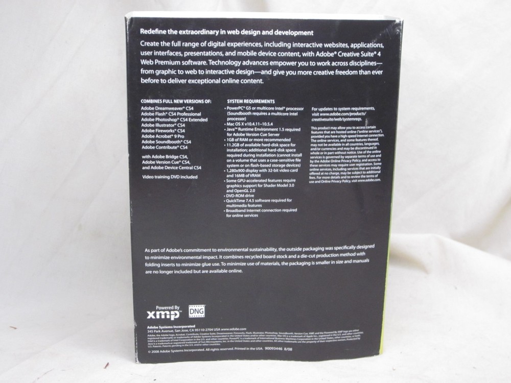 * ADOBE CREATIVE SUITE 4 WEB PREMIUM MAC OS 5.5 MASTER COLLECTION *NOTE