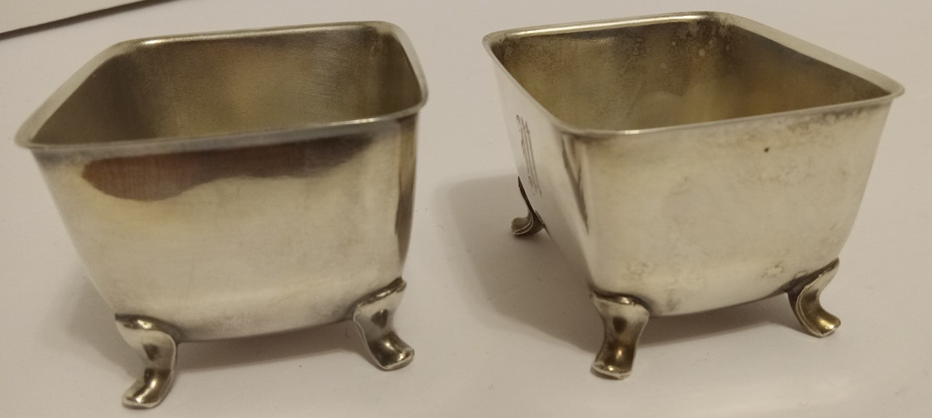Pair Antique Footed SIlverplate NUT CUPS Monogram M