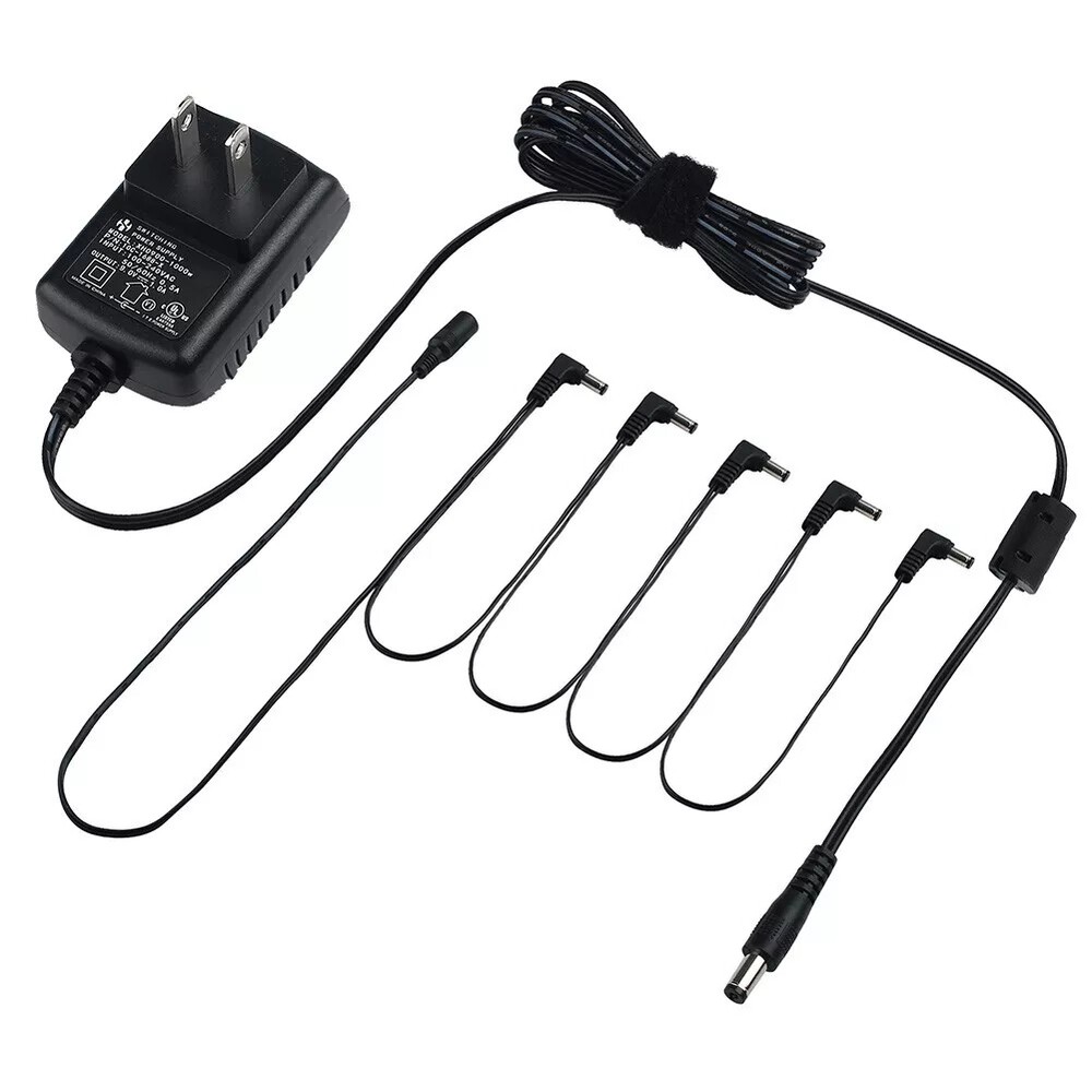 9V DC 1A Guitar Power Adapter + 5 Way Right-Angle Plug Daisy Chain Power Cable