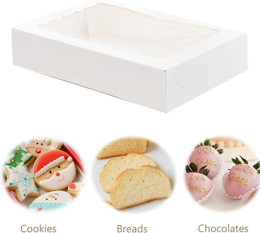 20-Pack Auto-Pop Baking Boxes Large Size 12 X8 X2.5 White Cookie Window Ideal