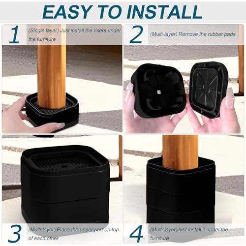 Pack Furniture Risers, Adjustable Bed Risers Heavy Duty Stackable Bed 8 Black-2