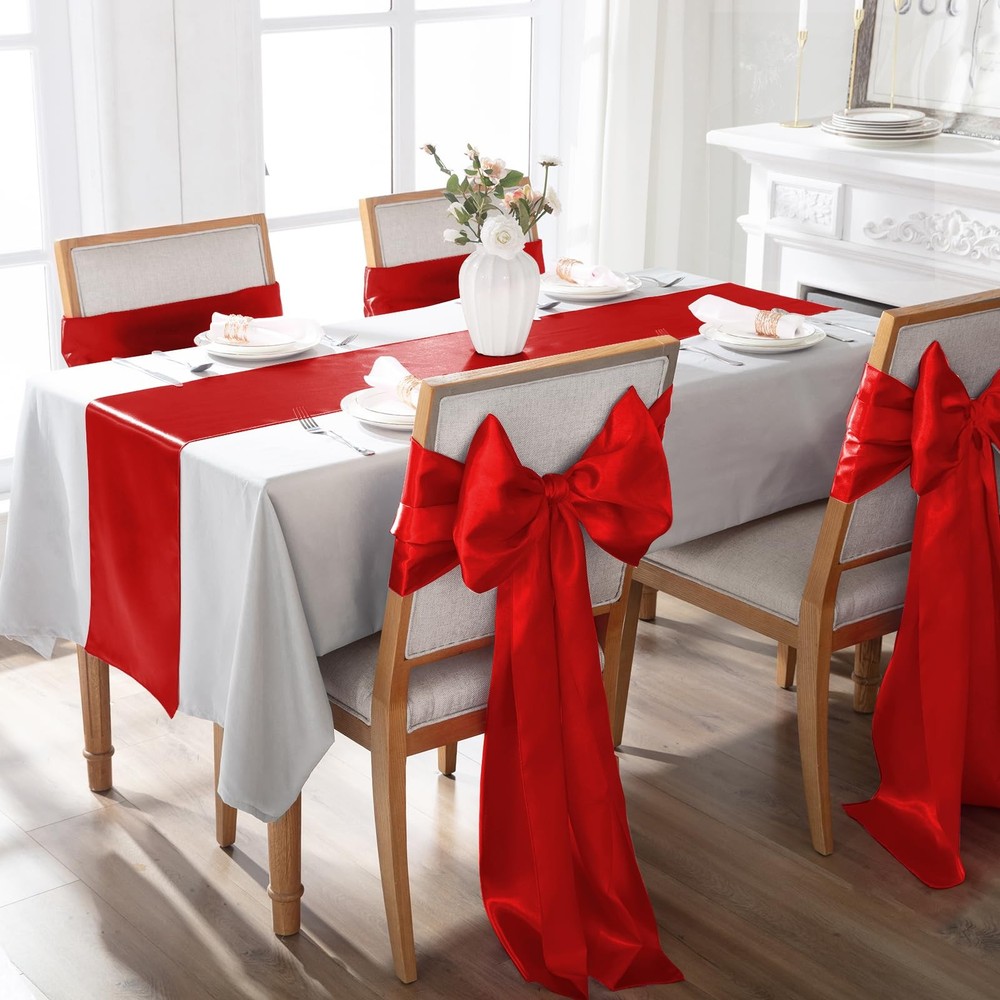 12 PCS Red 12x108 Inch Rectangular Smooth Satin Silk Table Runners Wedding