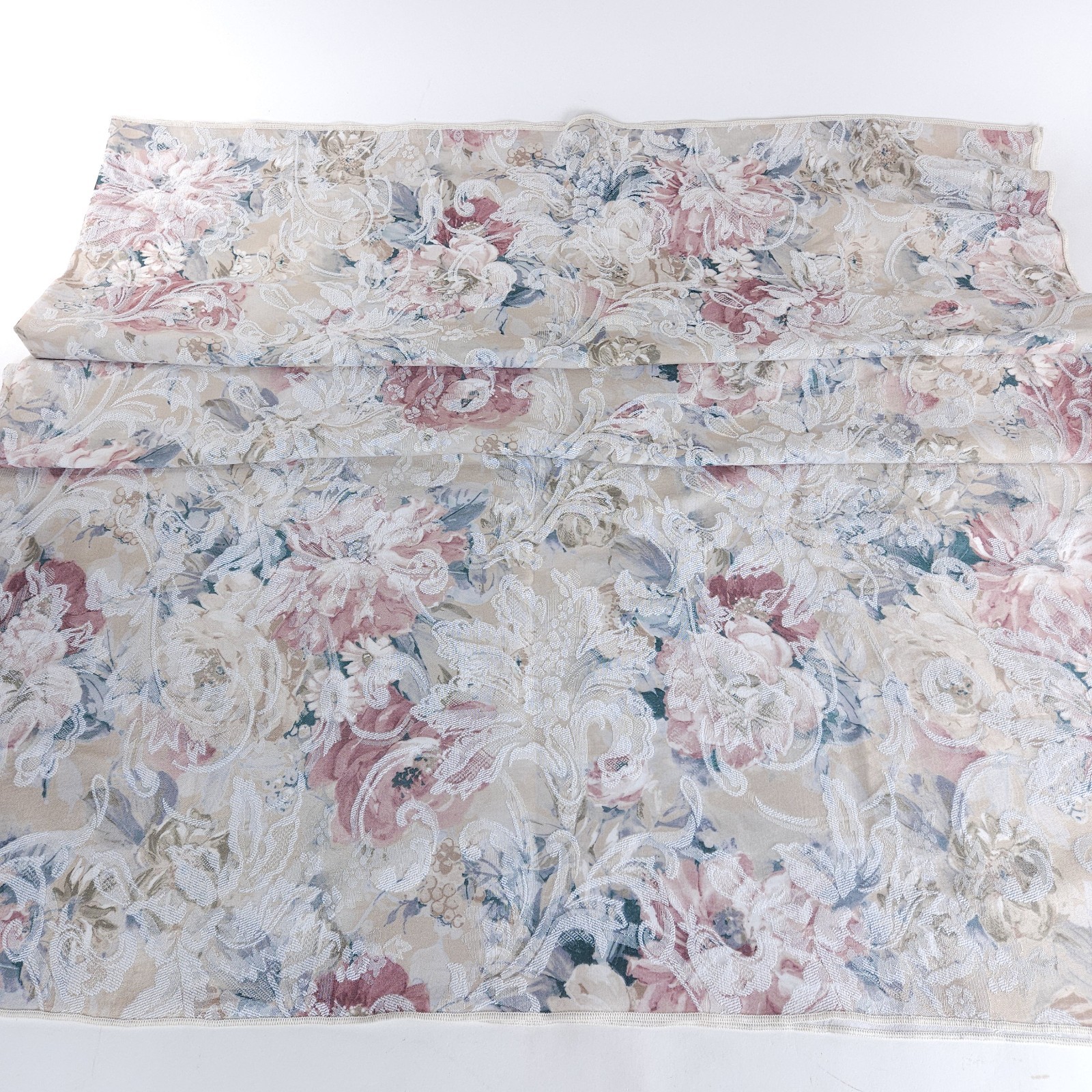 Tablecloth Damask Woven Pastel Floral Reversible White 54" x 80"