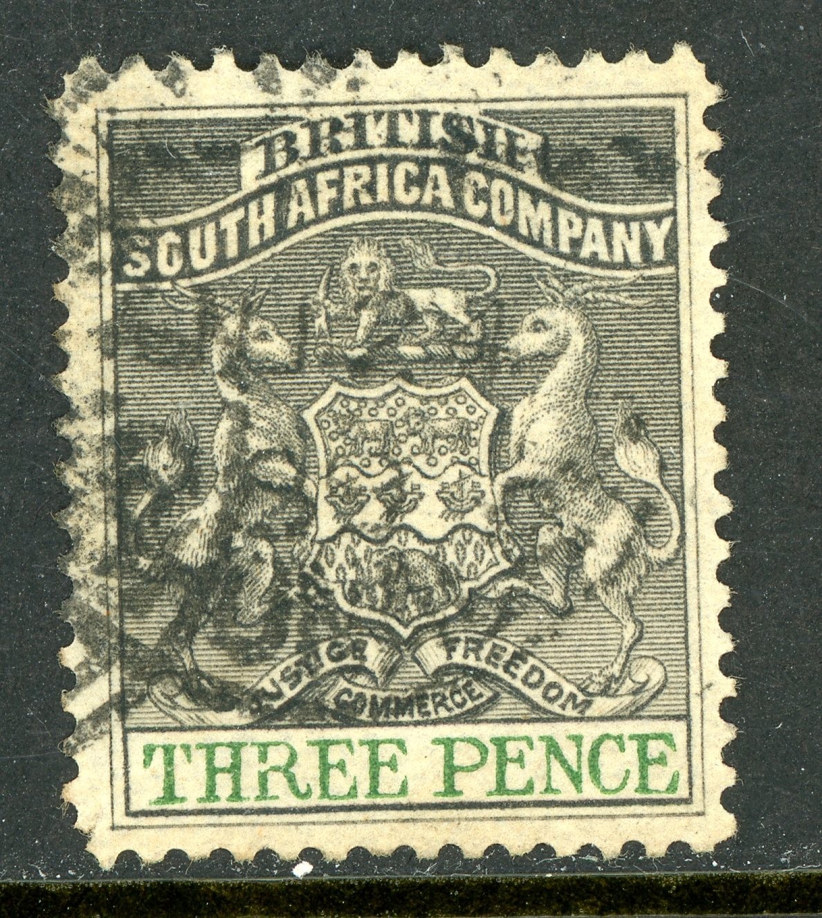 Rhodesia 1892 British QV 3p Grey Black & Green SG #21 VFU S523
