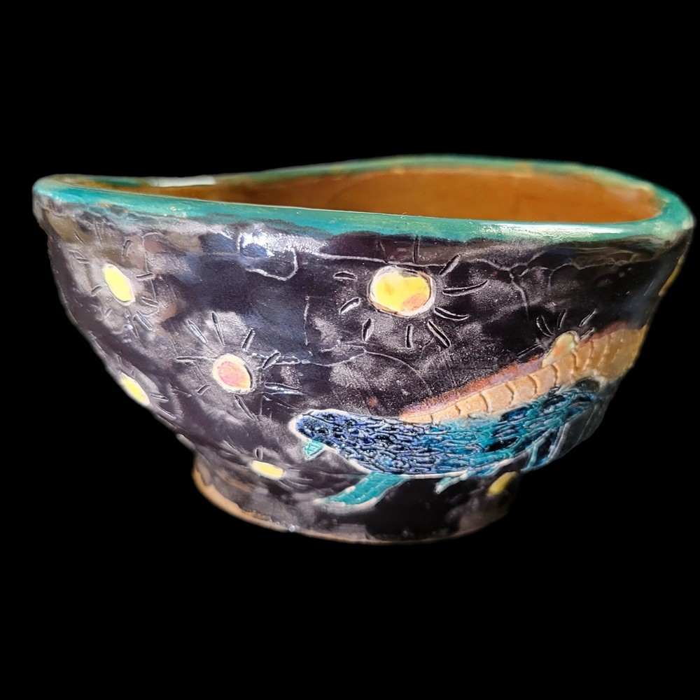 Studio Art Pottery Bowl Hand Painted Centipede Signed
