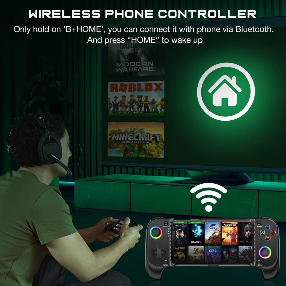 Mobile Game Controller for iPhone/Android,iOS Wireless Gaming Controller+RGB