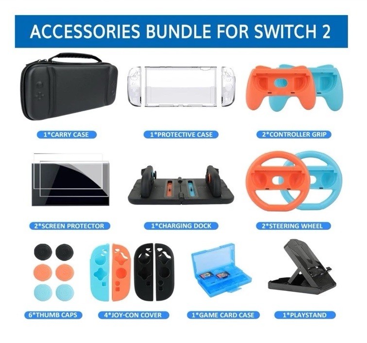 23 In 1 Nintendo Switch 2 - Accessories Kit Set Bundle With Case Charger
