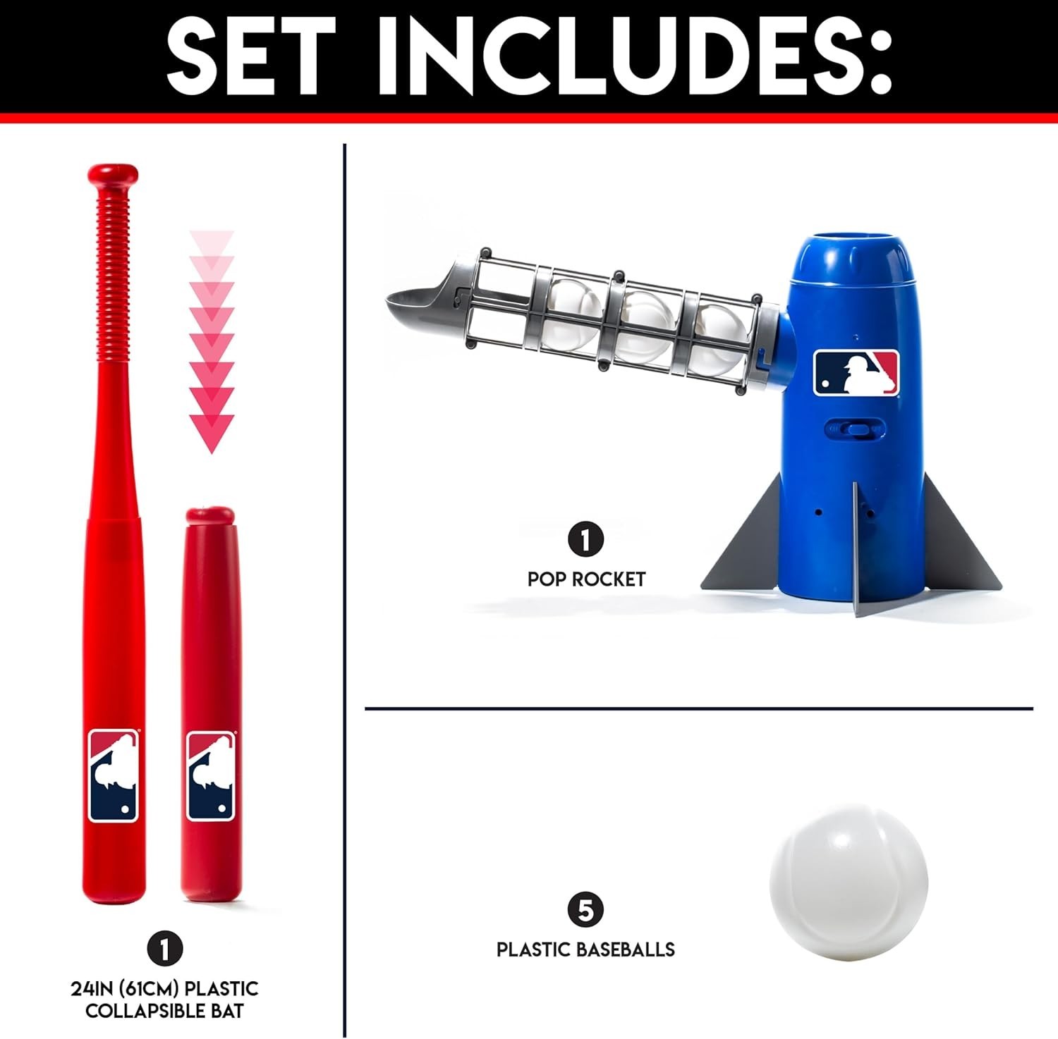 MLB Kids Pitching Machine Pop Rocket with Plastic Baseballs