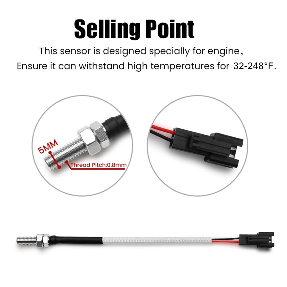 Cylinder Head Temperature Meter Engine Temperature Gauge with 10mm 14mm Probe...