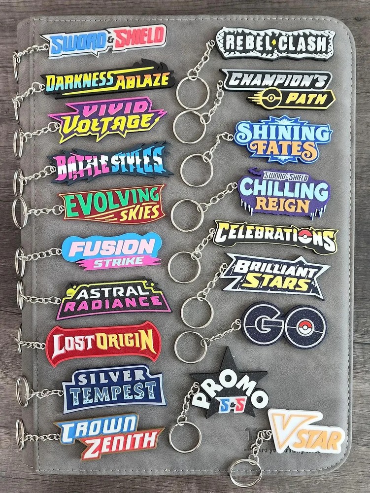 Pokemon Sword & Shield Full Set Logo 3D Binder Pull Tags Label Keychains 19