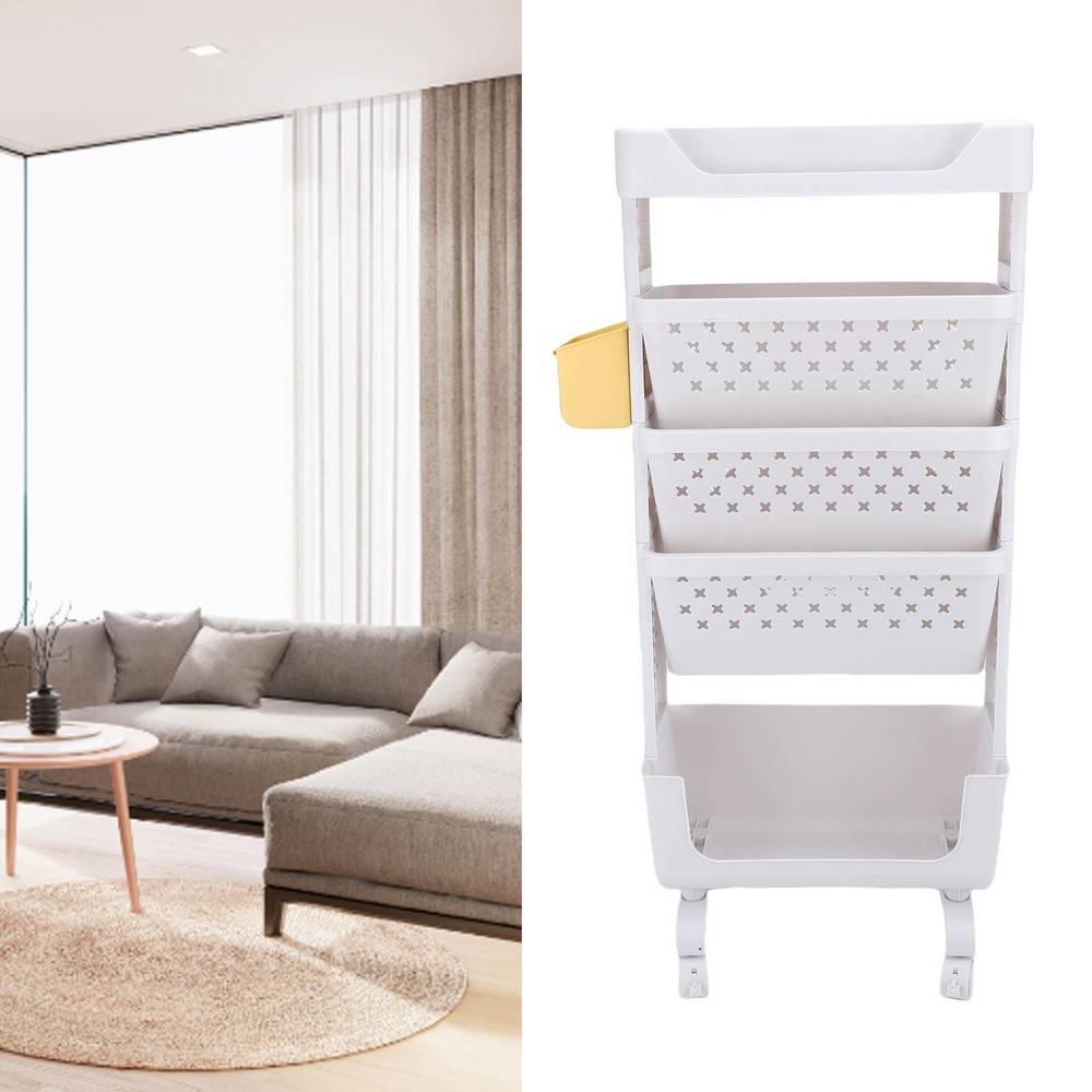 Rolling Book Cart 5 Tier PP Multi-Functional Movable Storage Book Rack Utility