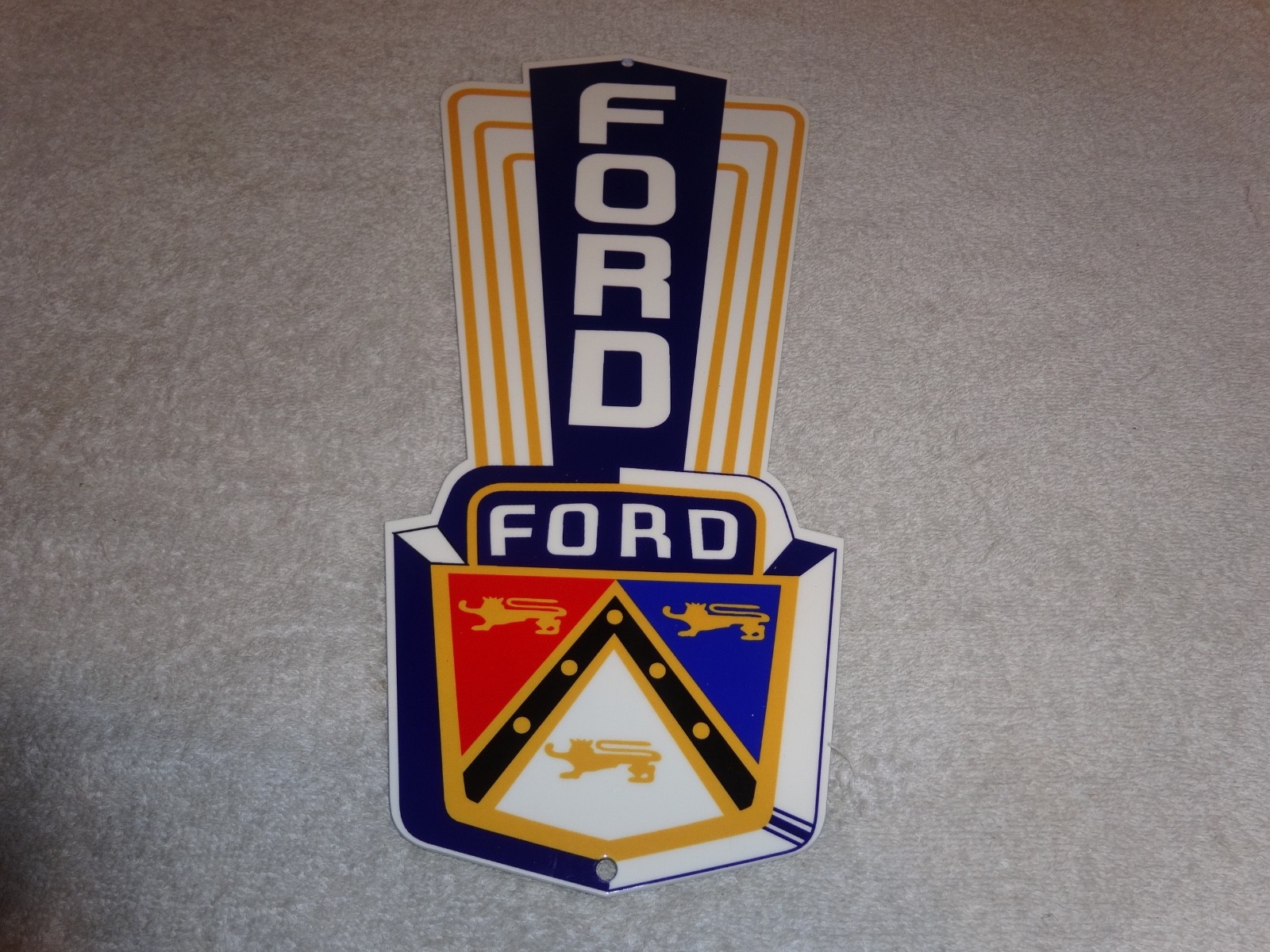 VINTAGE FORD JUBILEE DIECUT CAR & TRUCK DEALER 13" BAKED METAL GASOLINE OIL SIGN