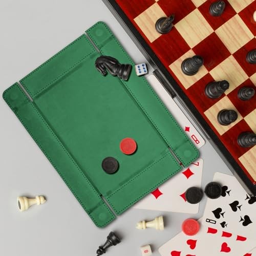 Magnetic Folding Dice Tray Rectangle Dice Rolling Tray PU Leather Dice Green