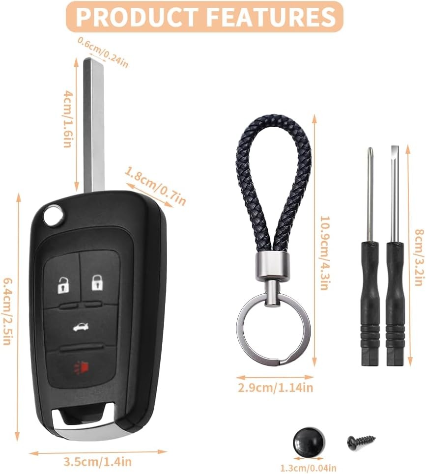 4 Button Key Fob Keyless Entry Remote Shell Case Replacement for Chevy black