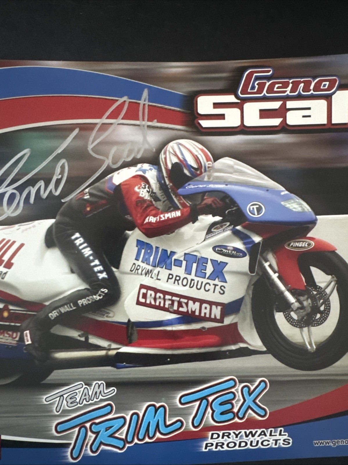 Geno Scali Autographed Racing Card Handout NHRA Pro Stock Motorcycle Trim-Tex