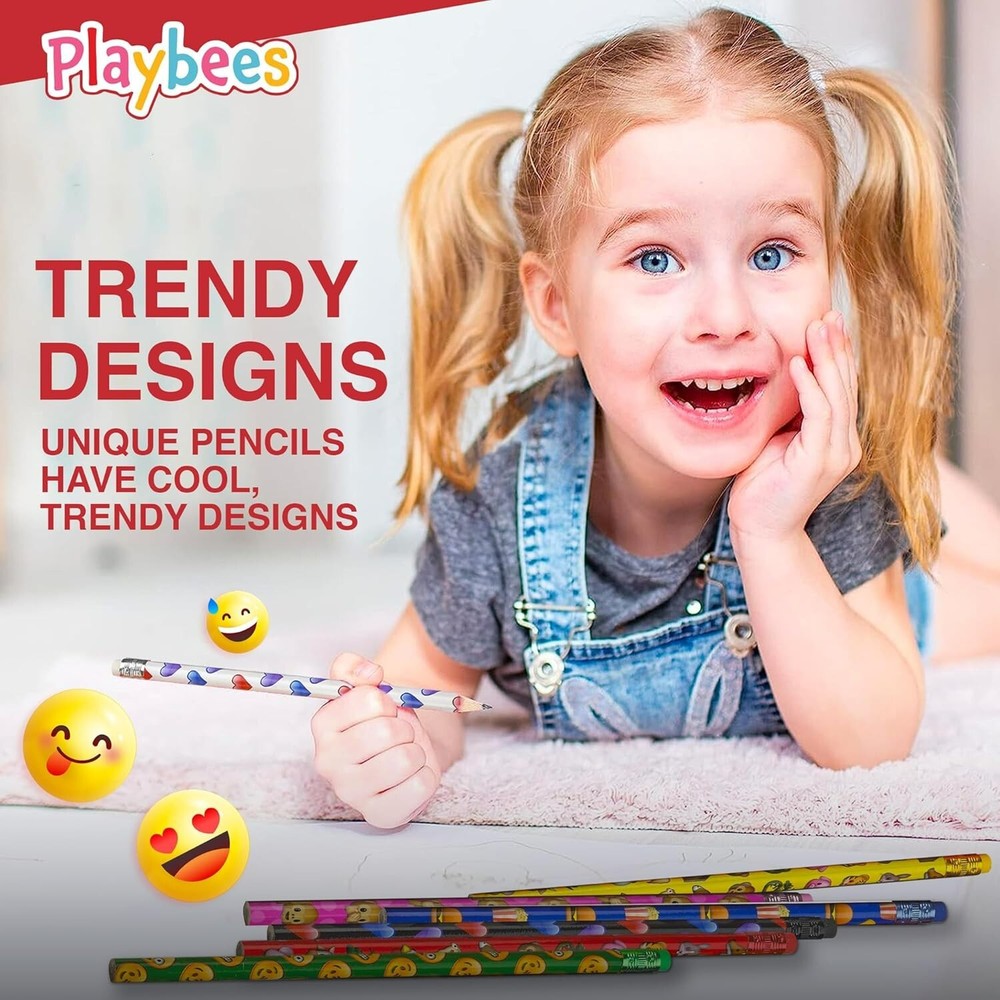 Emoticon Pencils - 72 Pack - Fun & Vibrant Writing Tools with Erasers