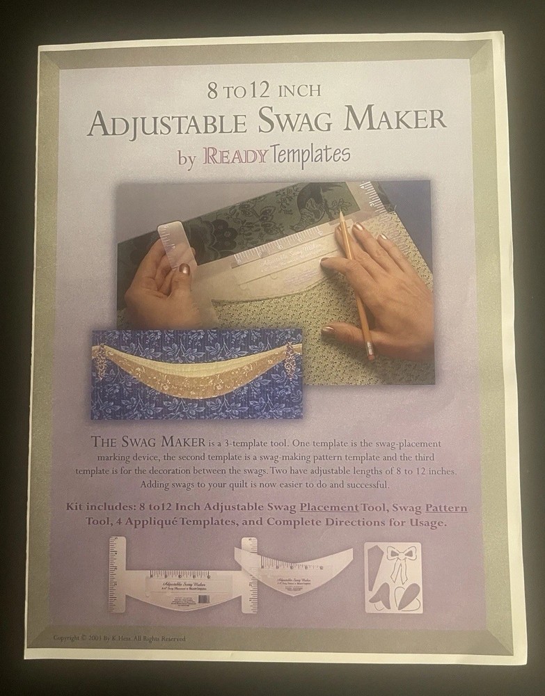 Adjustable Swag Maker by READY Templates Kit (Tools, Pattern & Directions) 8-12”