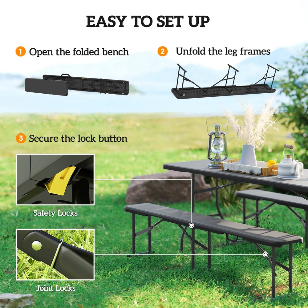 2 Pack 6 ft. Plastic Folding Benches, Black