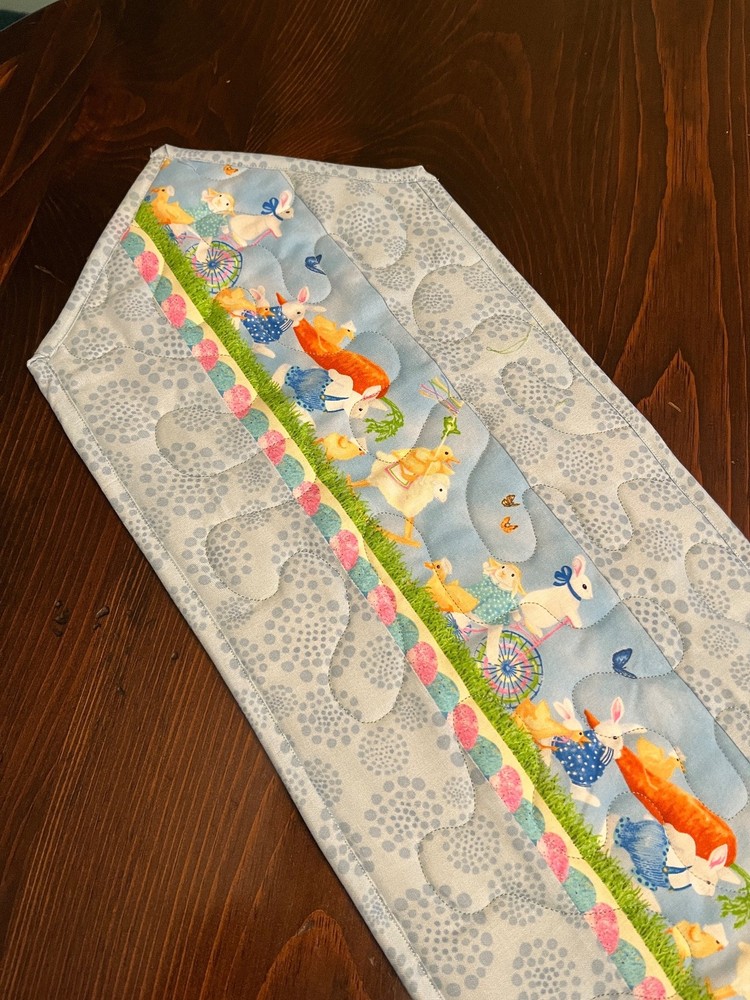 Handcrafted-Quilted Table Runner -Easter Eggs, Bunnies & Chicks NEW 2/2026