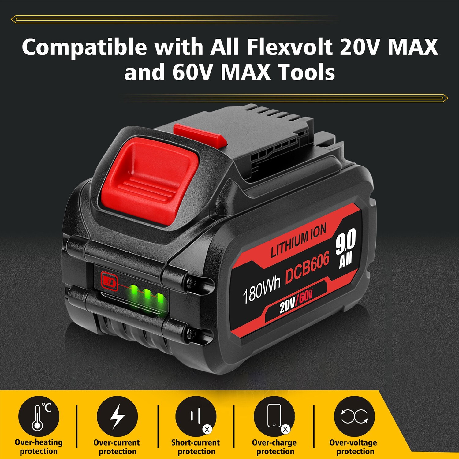 4x For DEWALT For FLEXVOLT 20V/60V MAX 9.0Ah Li-Ion Battery DCB606 DCB609 DCB612